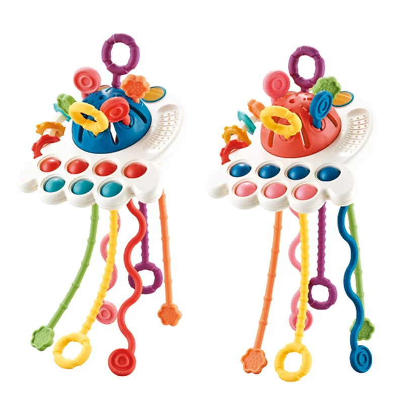 Development Baby Rattle Teether Toys Montessori Silicone Pull String Games Baby Toys 1 Year Teething Toys For Babies 6 12 Months