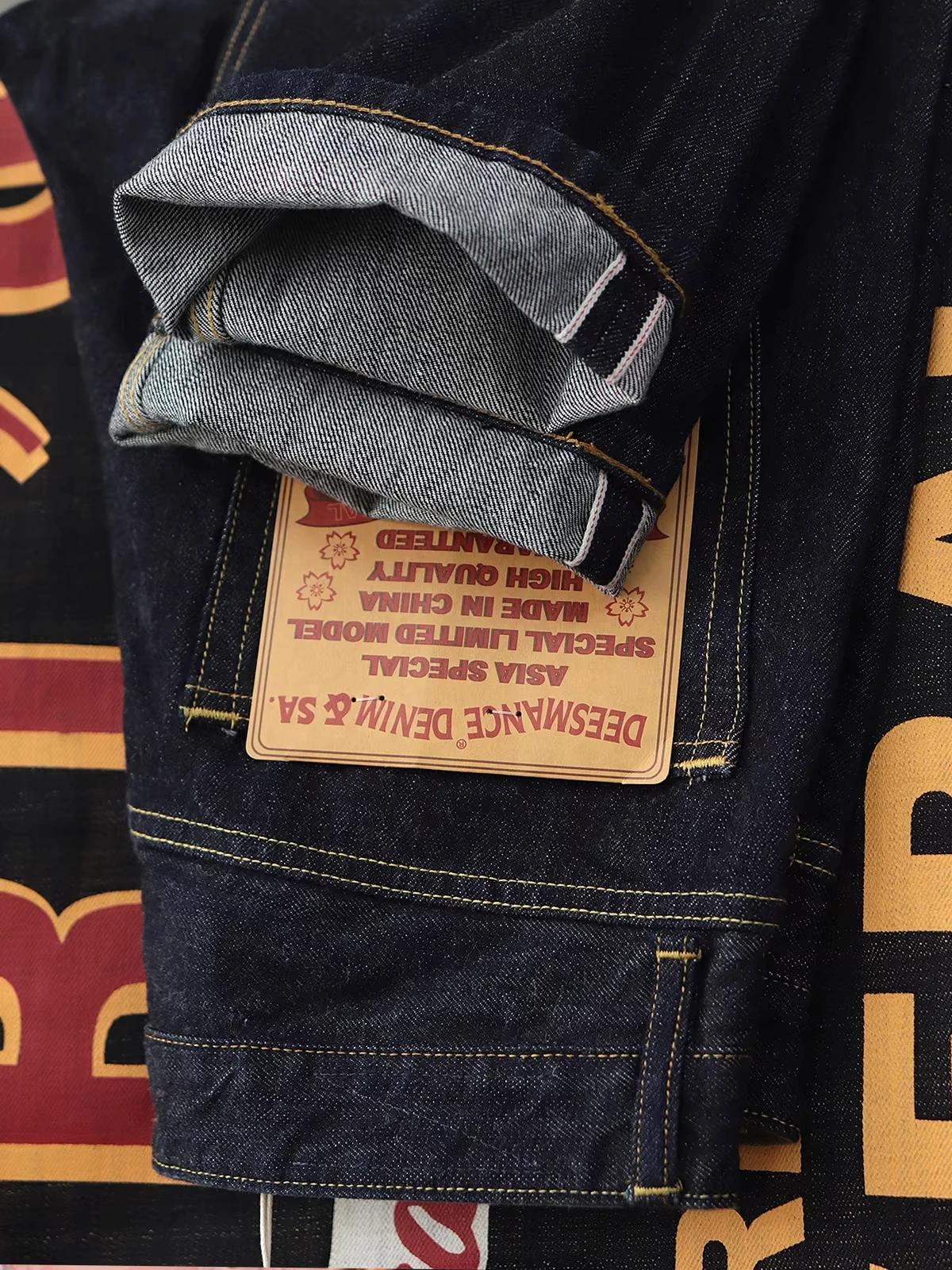 

High Waist Men's Denim Jeans Heavyweight Red Ear Casual American Retro Straight Leg Spring Autumn Wear Resistant Loose Fit