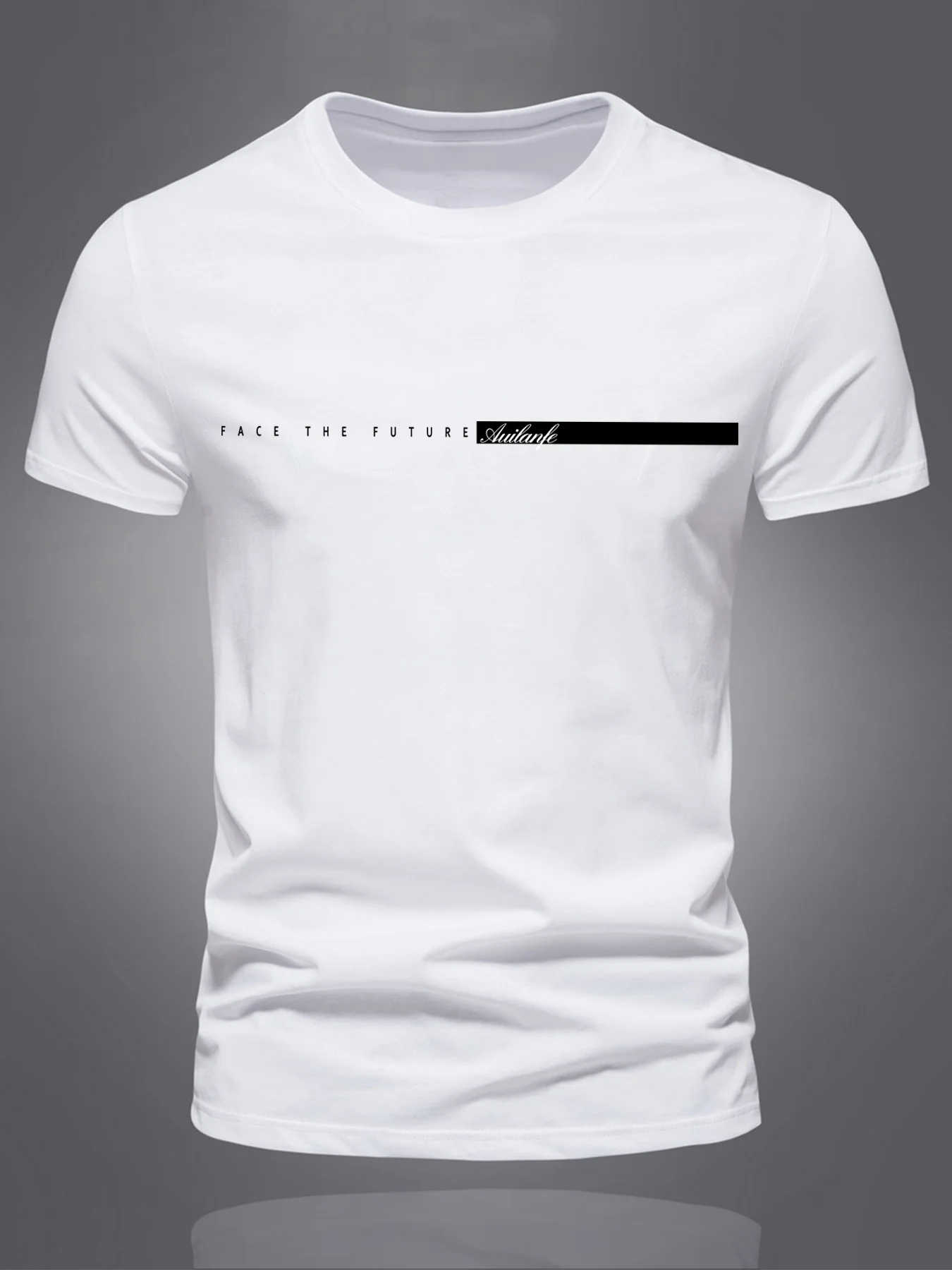 

Summer men's 100% pure cotton casual sports loose oversized simple letter pattern printed round neck short sleeved T-shirt top