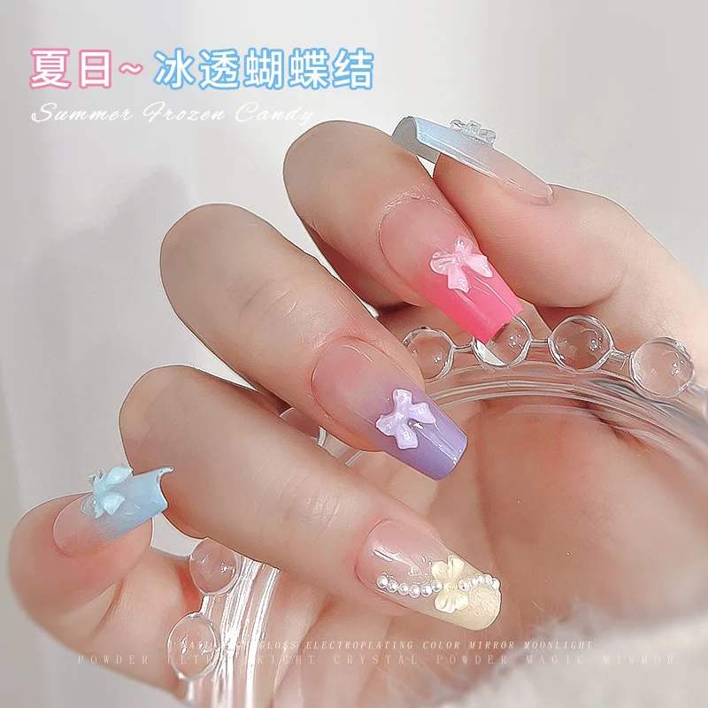 

50pcs Ice Transparent Bow Nail Accessories Internet Celebrity Summer Mini Small Transparent White Ribbon Tie Nail Accessories