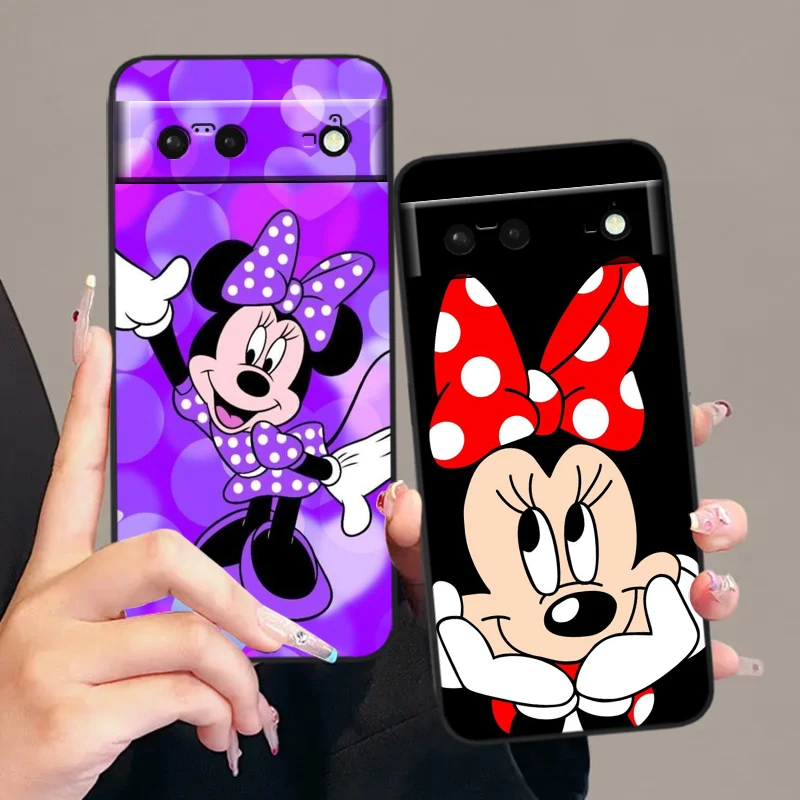 Mickey Minnie Mouse kreskówka dla Google Pixel 8 7A 7 6A 6 5A 5 4 4A XL 5G czarna silikonowa odporna na wstrząsy obudowa etui na telefon