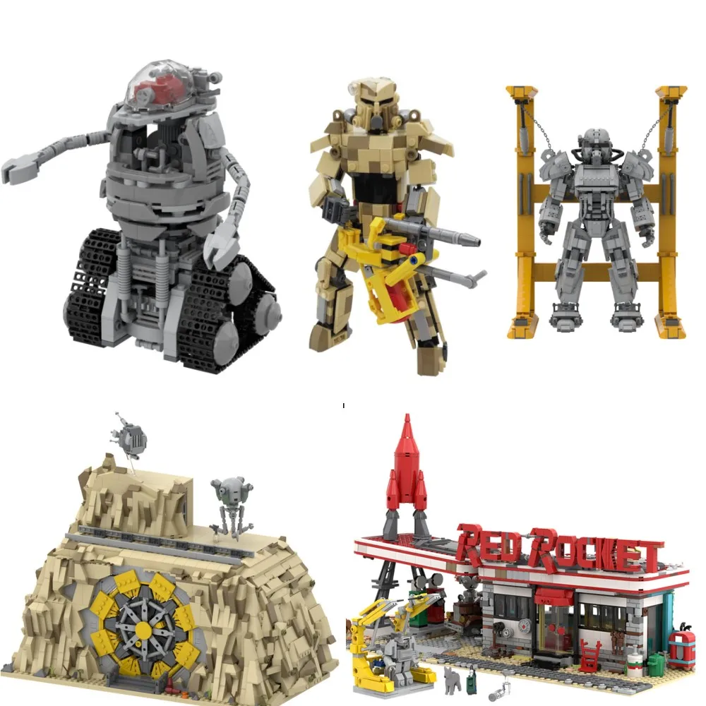 MOC Robot Robobrain Building Blocks T-60 Powered Combat infantry Armor Model Desert Camo T-45 Power Armor Bricks Toy Kids Gift