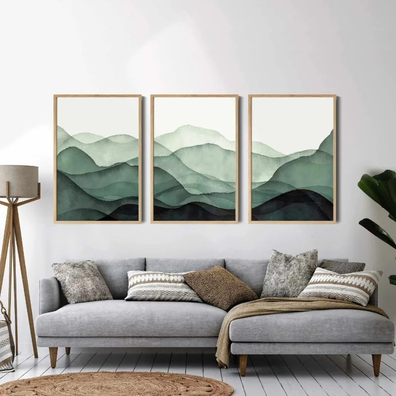 Abstract Green Mountain Ink and Wash Landscape Posters and Prints Canvas Printing Wall Art Picture for Living Room Home Decor
