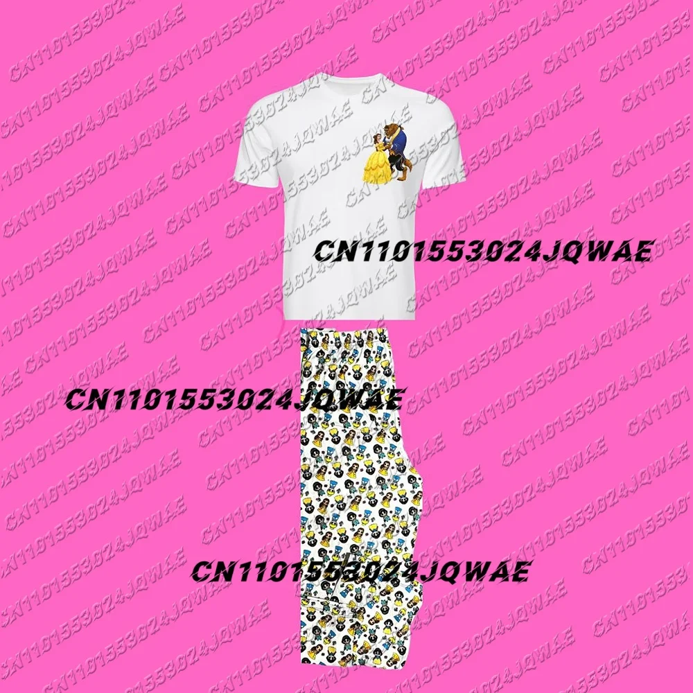 

2025 Disney's New Beauty And The Beast Short Sleeved Pajama Set For Children Adults And Families Y2k Fashion Casual Sports Set