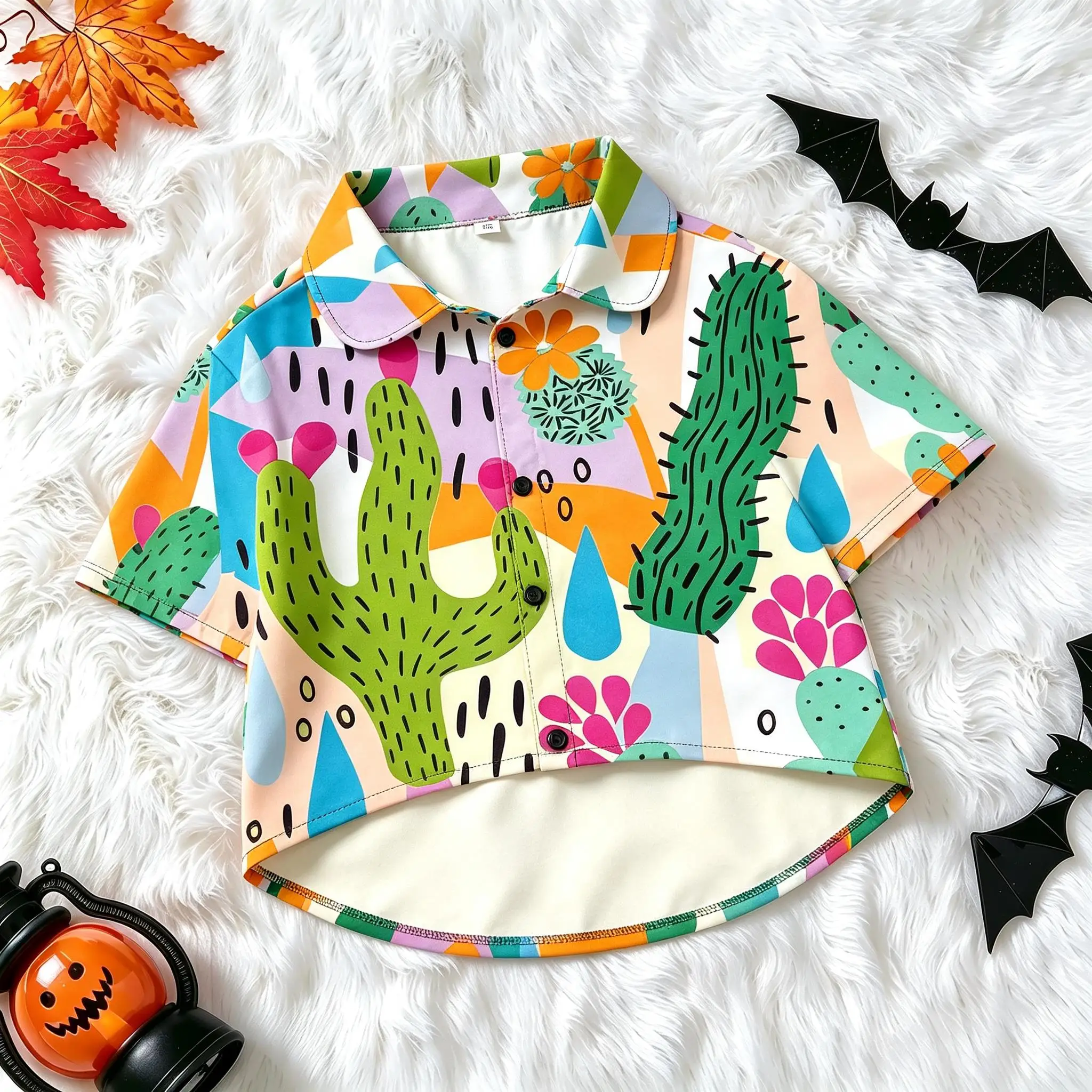 Pet Dog Shirt Colorful Cactus Plant Floral Print Lightweight Button Up for Small Medium Dogs Vibrant Desert Theme Daily Wear