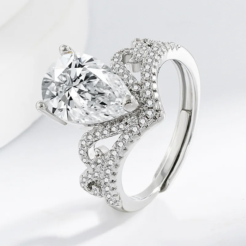 Niche Premium 925 Sterling Silver Big Drop Zircon Crown Ladies Ring Engagement Proposal Ladies Jewelry