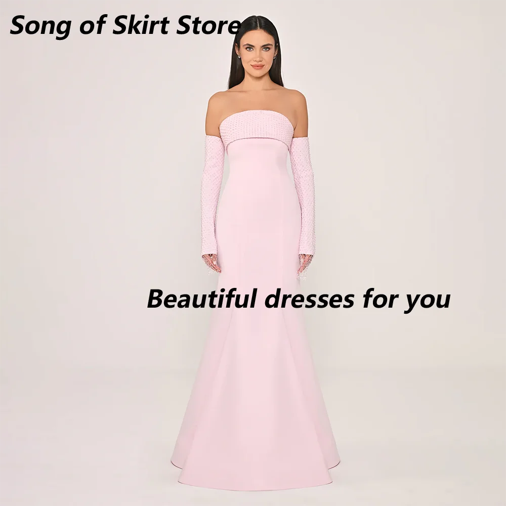 

Вечерние платья русалки Розовые без бретелек длиной до пола Элегантные вечерние платья с рукавами Вечернее платье по индивидуальному заказу