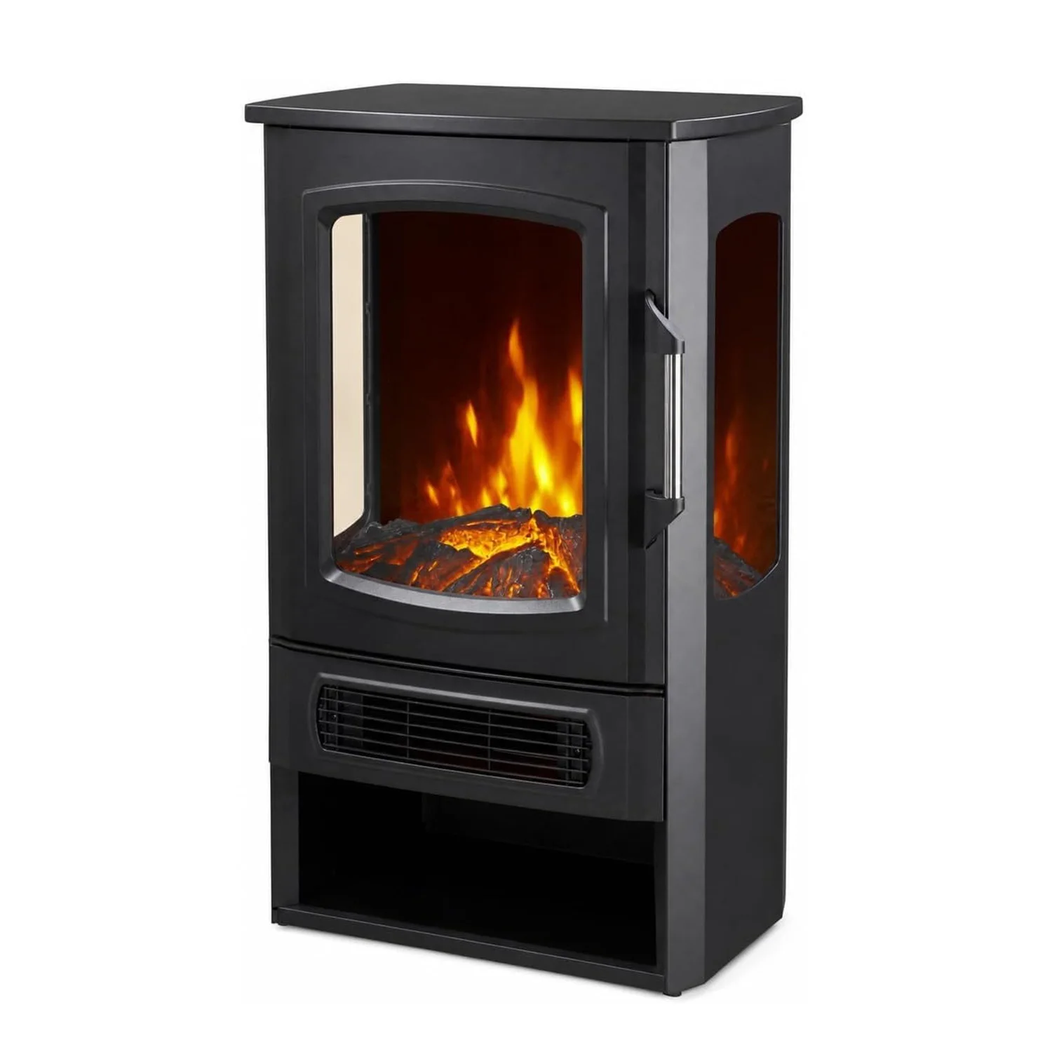 3 Sided Electric Fireplace Stove Heater Freestanding 750W 1500W Dual Heat Multicolor LED Flame Effect Quiet Indoor Space Heater with Remote Control Portable Fireplace Unit for Living Room Bedroom Office RV Black