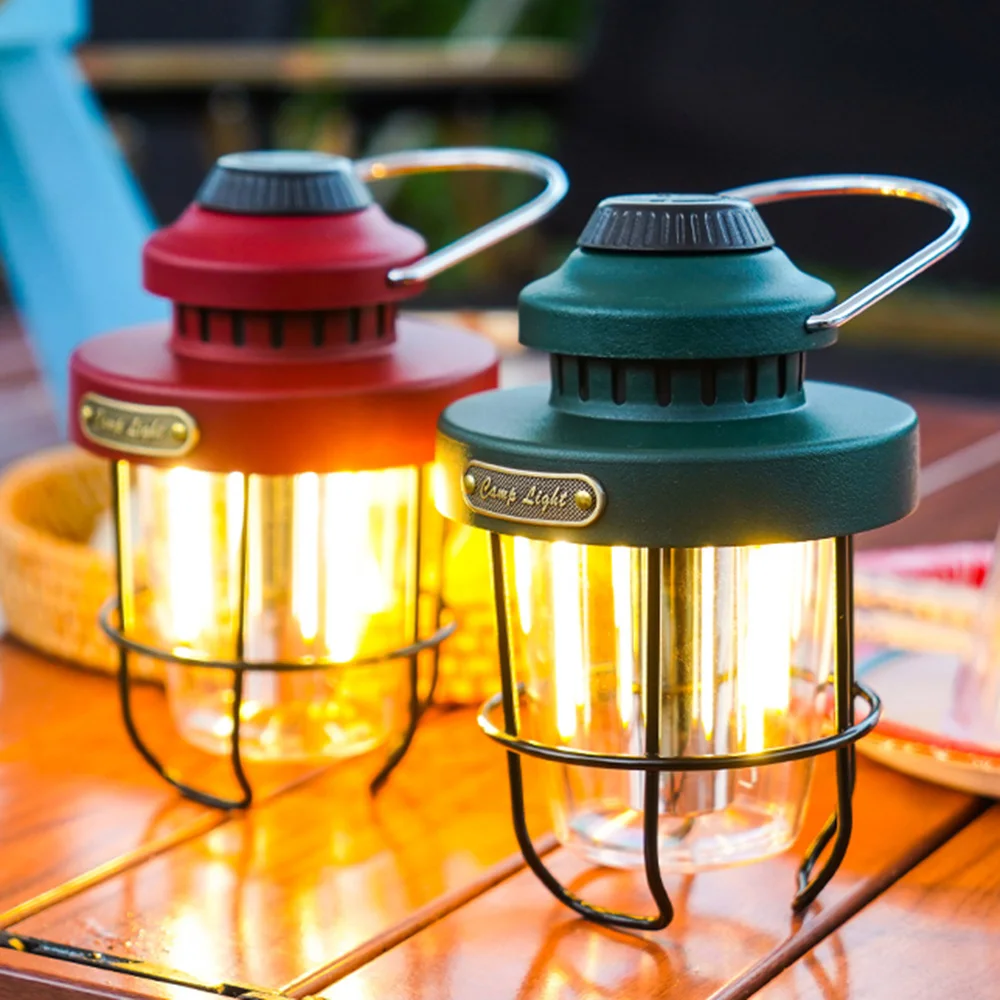 Retro Lamp Portable Camping Lantern USB Recharge Camping Tent Travel Light Vintage Outdoor Lighting Camping Equipment Flashlight