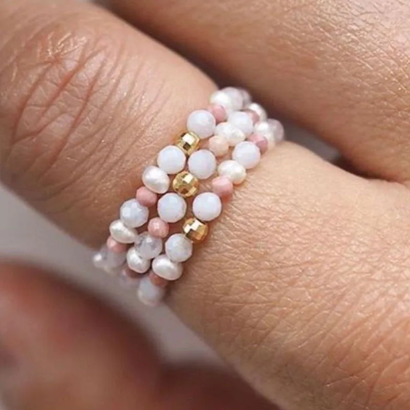 Crystal Ring Stackable  Bead  Boho  Birthstone  Chain Ring - view 6