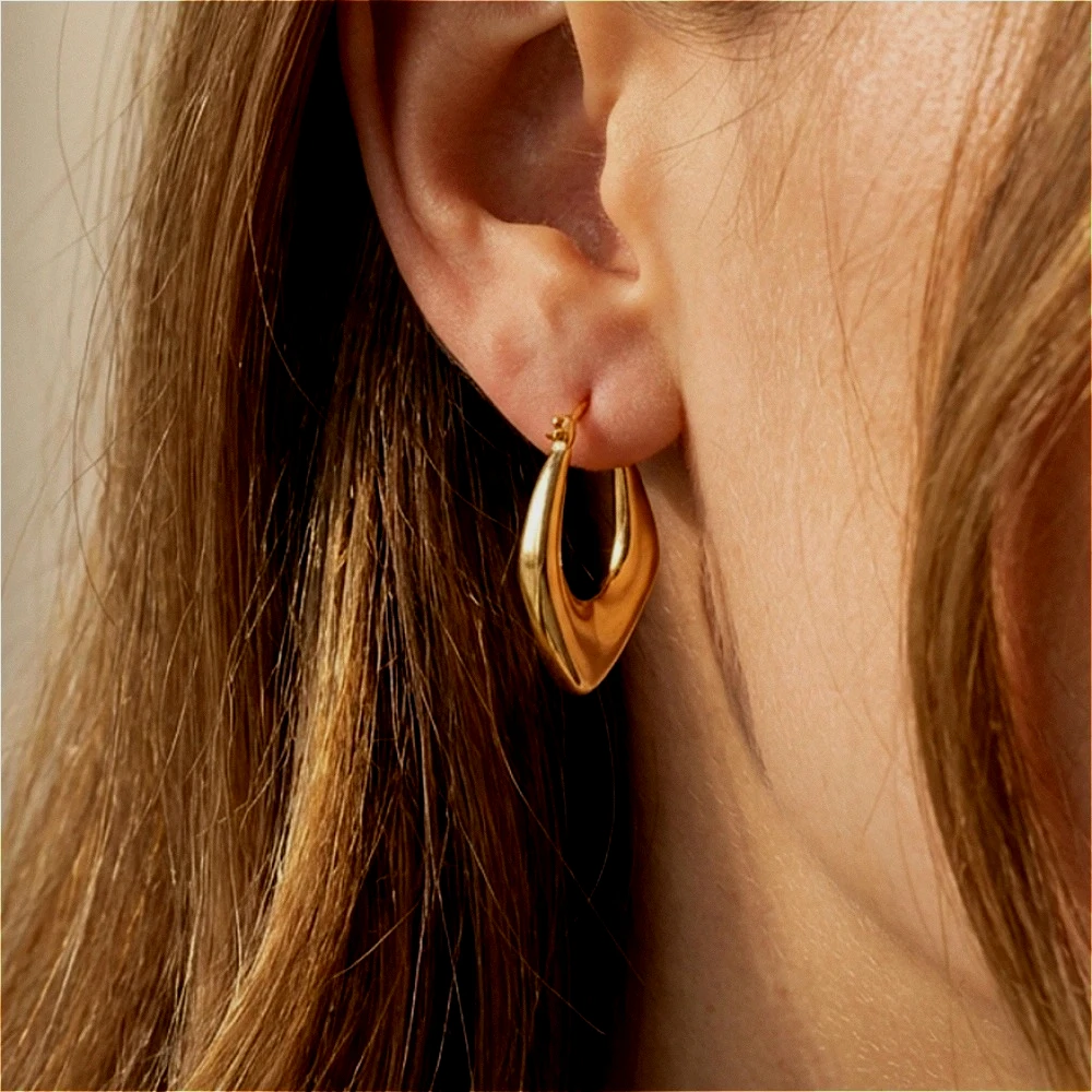 Mariasz Minimalist Gold Color Geometric Design Twisted Square Hoop Earrings For Women Creative Young Girls Party Wedding Jewelry
