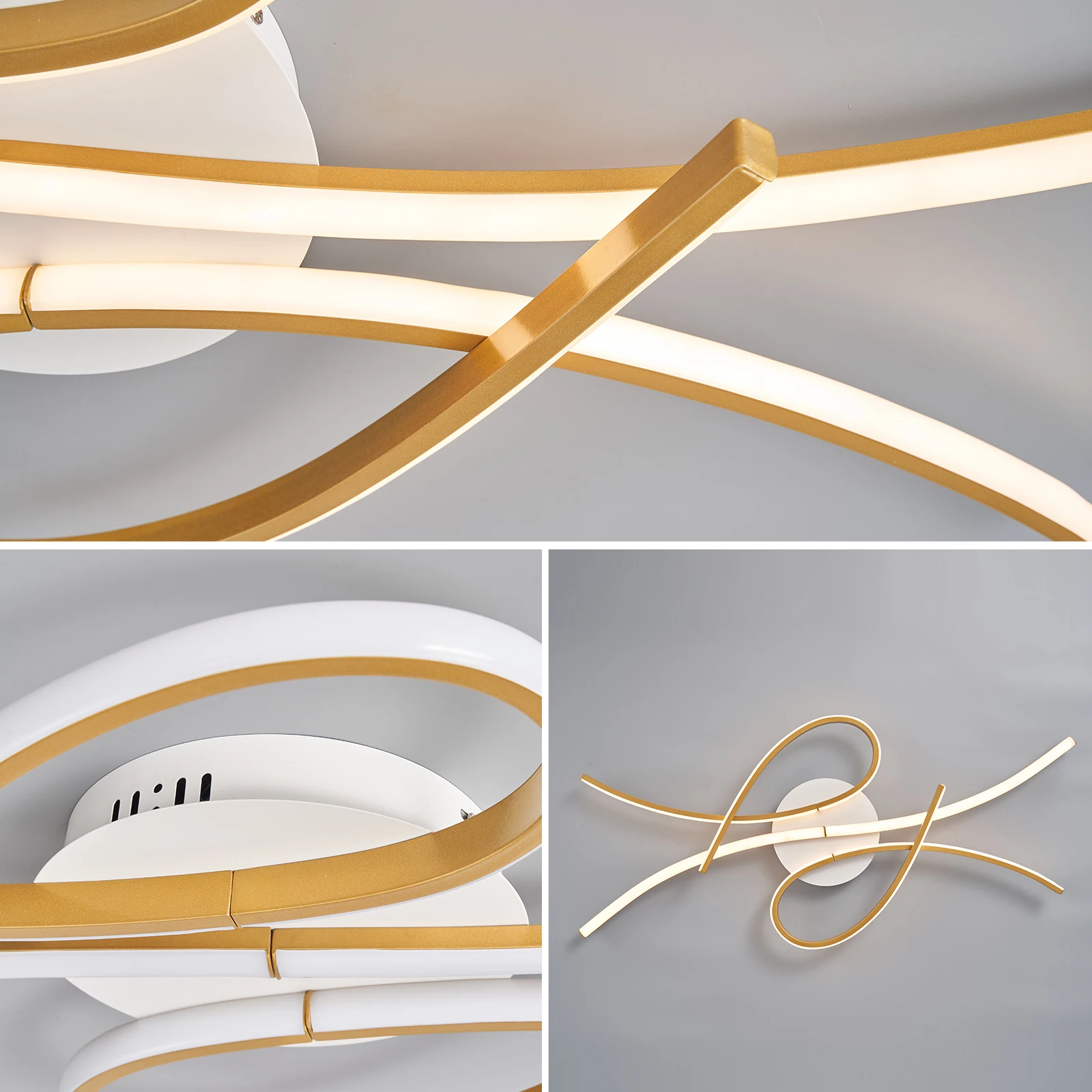 Plafonnier LED Noir/Or au Design Moderne, Luminaire Décoratif de Plafond, Idéal pour une Maison Intelligente, un Salon, une Chambre à Coucher ou un Bureau, Technologie Lam138