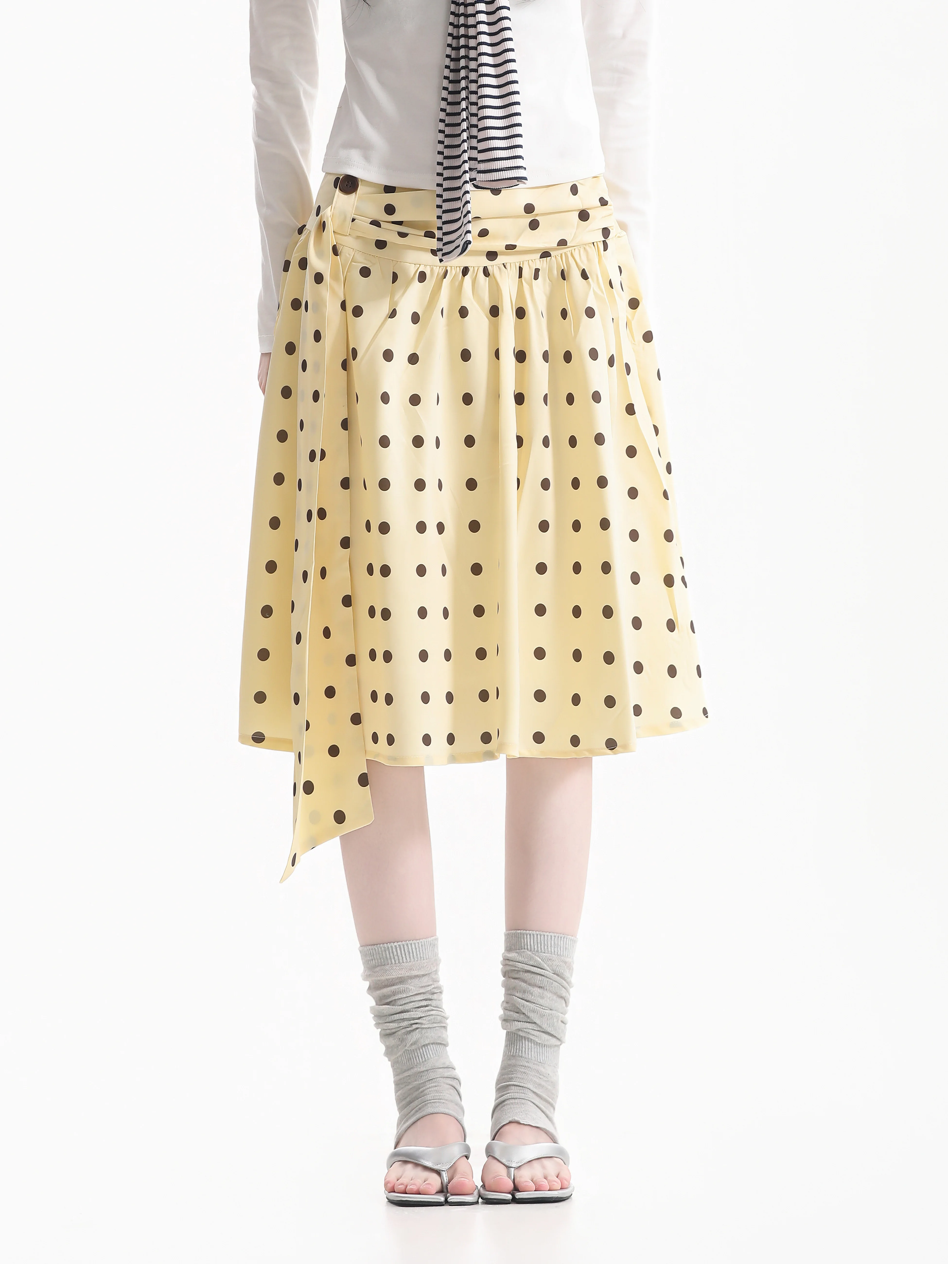 Summer Casual Yellow Half Skirt Women's High Waist Gingham Print A-Line Skirt Clean Fit Polyester Fabric Non-Stretch