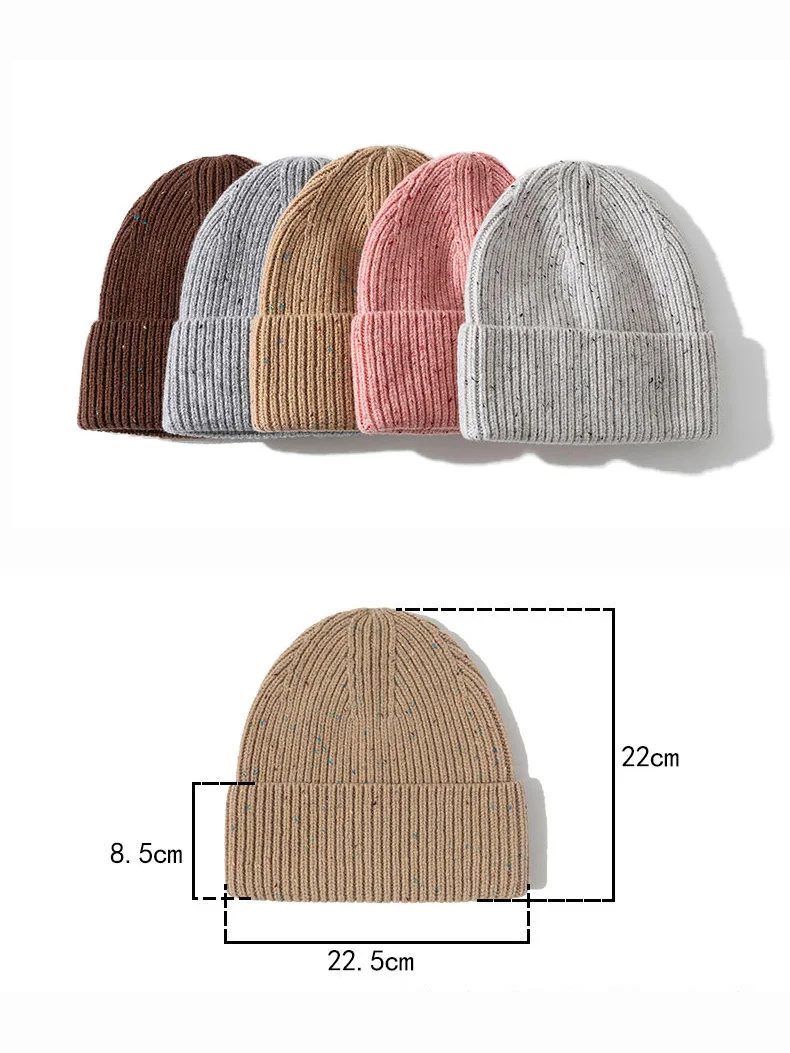 Dotted Heather Wool Beanie Unisex Winter Knitted Hats for Women Bonnet