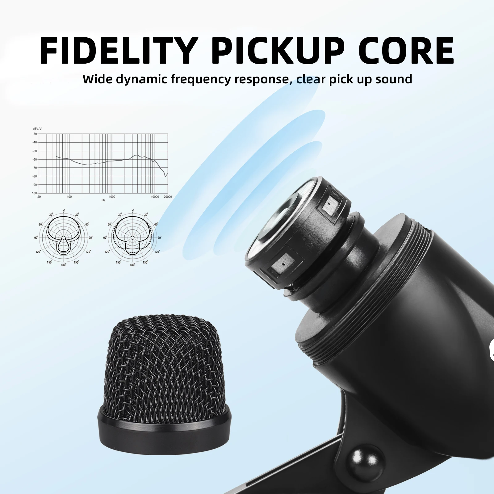 Debra DG7 Wired Dynamic Drum Microphone Kit, Bass/Snare, Evolution Series with Clip Arm Stand, Band Percussion Drum Microphone