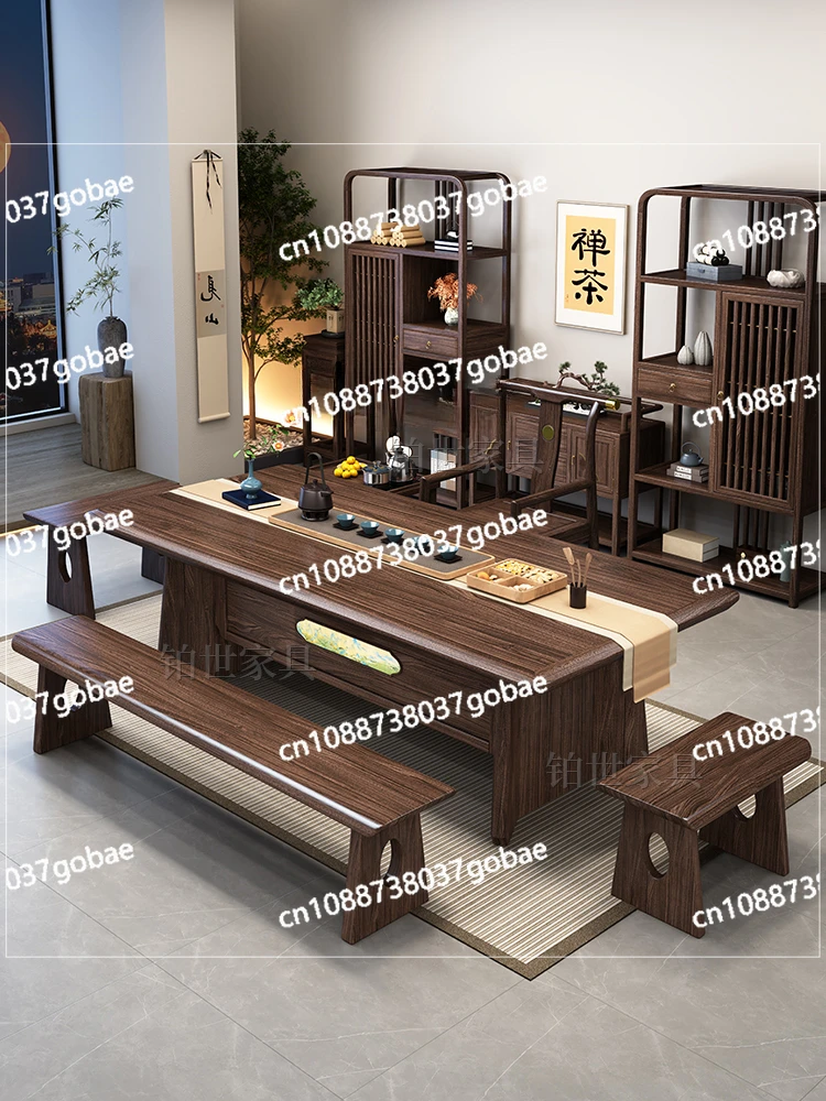 Zf solid wood tea table and chair combination one table and five chairs office home coffee table