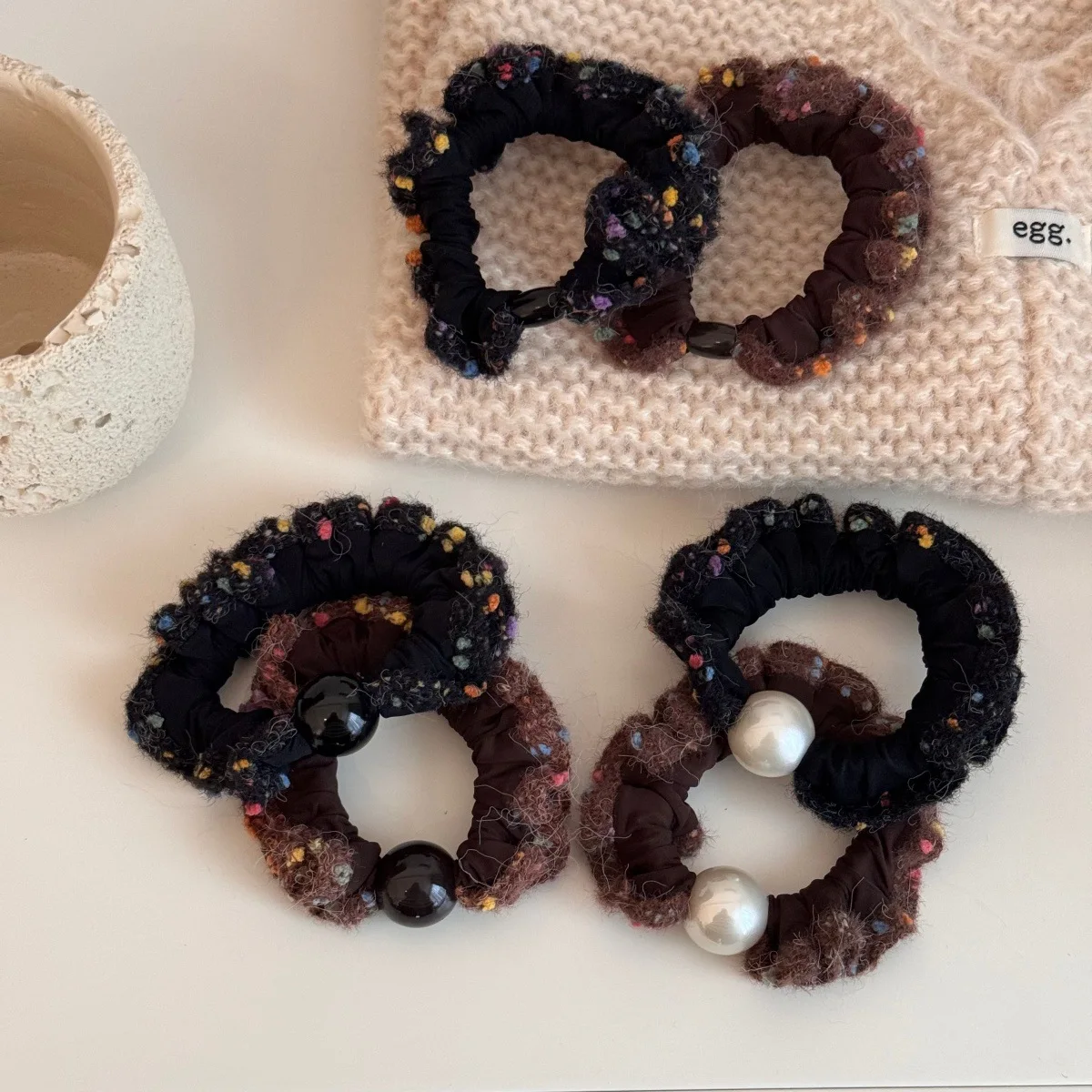 Korean Lace Pearl Small Hairbands Lazy Style Ruffle Hairbands High Elastic Rubber Bands Sweet Cute Hair Ropes Styling Accessory