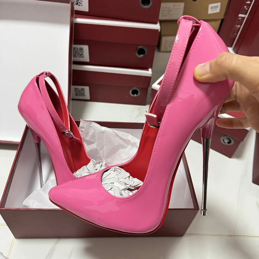 Customize Plus Size 45 46 Extreme 16cm Metal High Heels Sexy Rose Pumps Ankle Strap Fetish Model SM Photograph Party Man Shoes