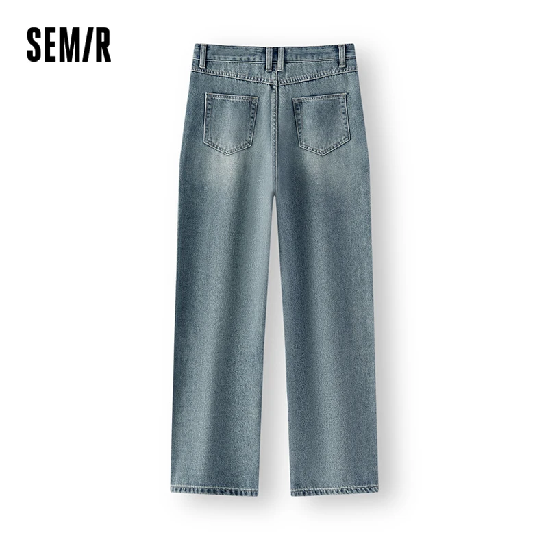 Semir Jeans Women 2024 New Winter Style with Fleece-Lined Floor-Length Trousers Hong Kong Style Wide-Leg Trousers