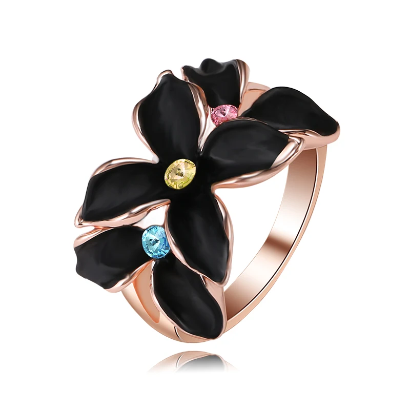 Exquisite Flower Engagement Ring Colorful AAA Cubic Zirconia Rose Gold Color Finger Rings Party Jewelry for Women