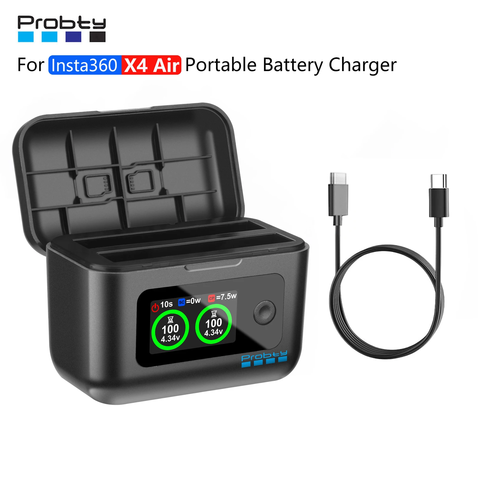 Probty pour Insta360 X4 Air batterie boîte de charge rapide X4 chargeur d'air avec accessoires d'affichage LCD