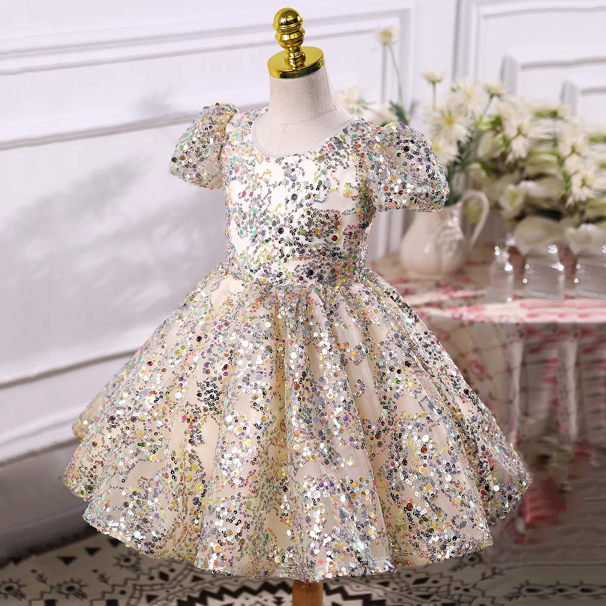 

Golden Christmas Girls Princess Dress Halloween Costume Birthday Party Clothing Children Kids Fancy Dresse Free Tire