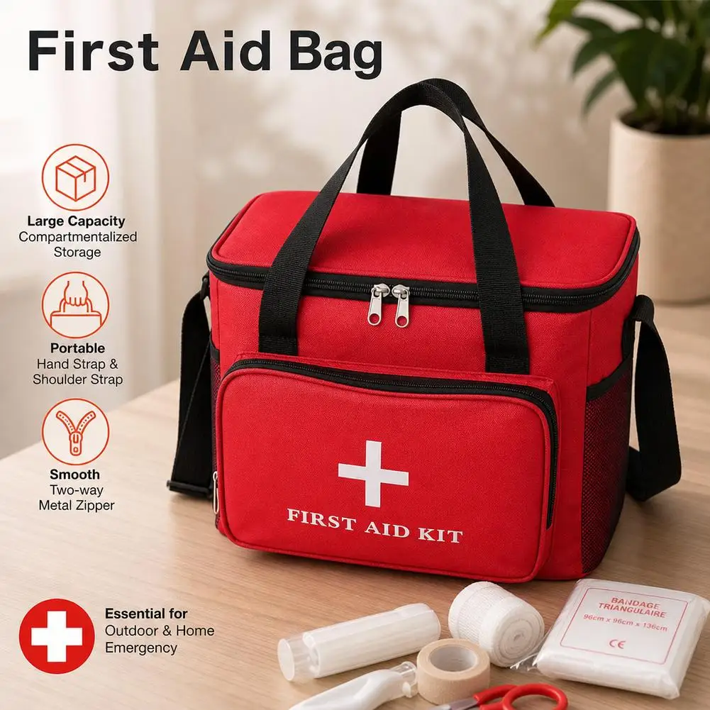 Large Capacity First Aid Bag Compartmentalized Medicine Organizer Portable Shoulder Strap Medical Storage Bag For Home Outdoor