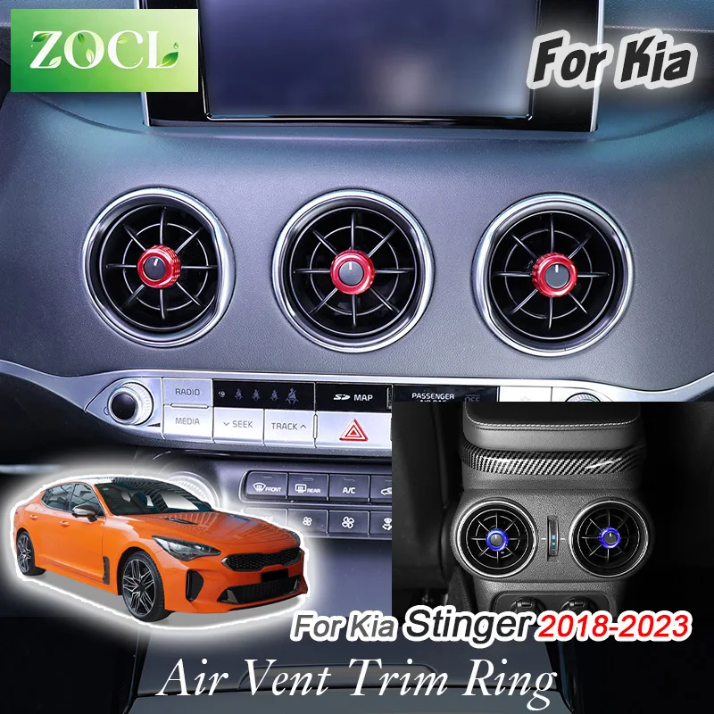 New For Kia Stinger 2018 2019 2020 2022 2023 Car Front Rear Air Vent Trim Ring Knob Bezel Cover Decoration Anti Scratch Accessor