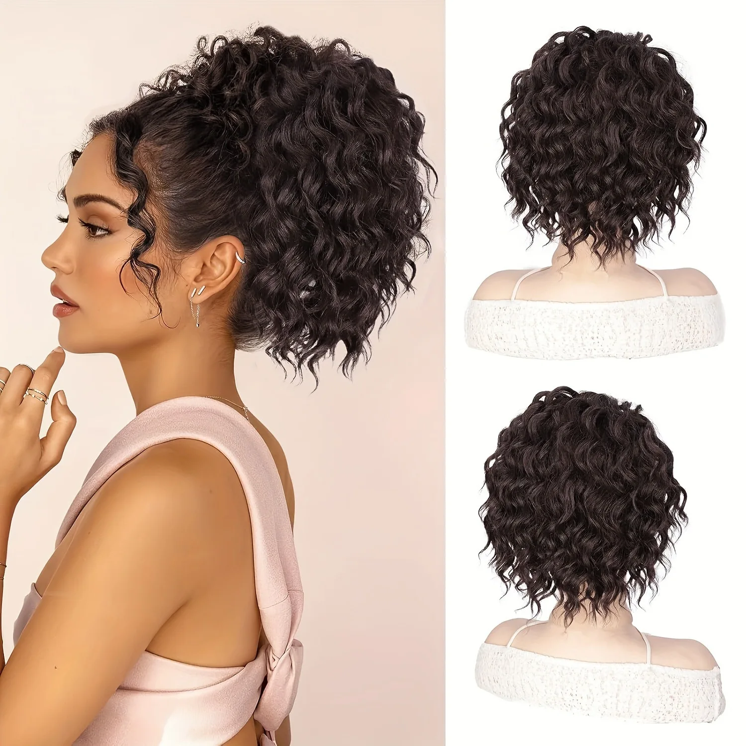 

LUPU Волнистый вьющийся хвостик, 10-дюймовый черный, коричневый хвост на шнурке для чернокожих женщин