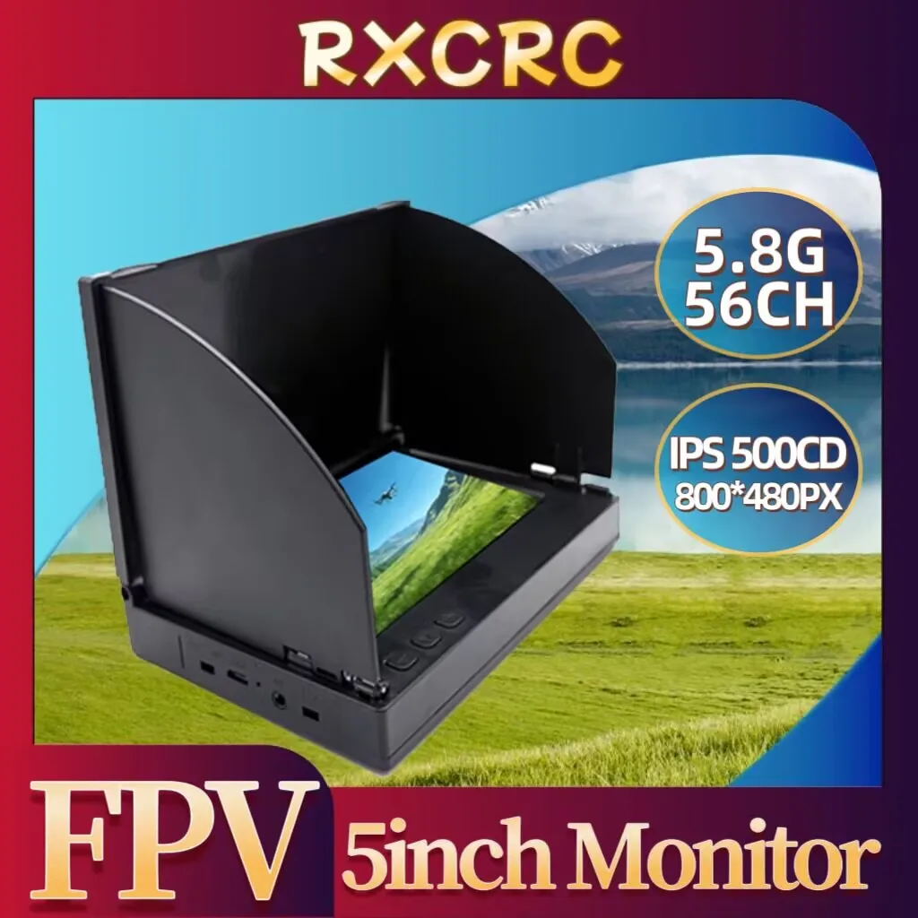 

RXCRC FPV 5-inch display screen, 800*480PX 5.8G 56CH,500cd/m² High brightness,suitable for long-range unmanned aerial vehicle RC