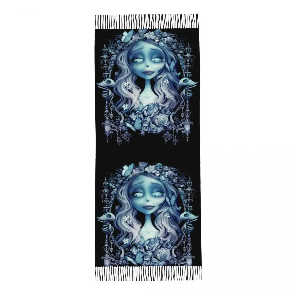 Wedding In The Night Corpse Bride Scarf Wrap dla kobiet Długi zimowy ciepły szal z frędzlami Ghost Film Tim Burton Szaliki szkieletowe