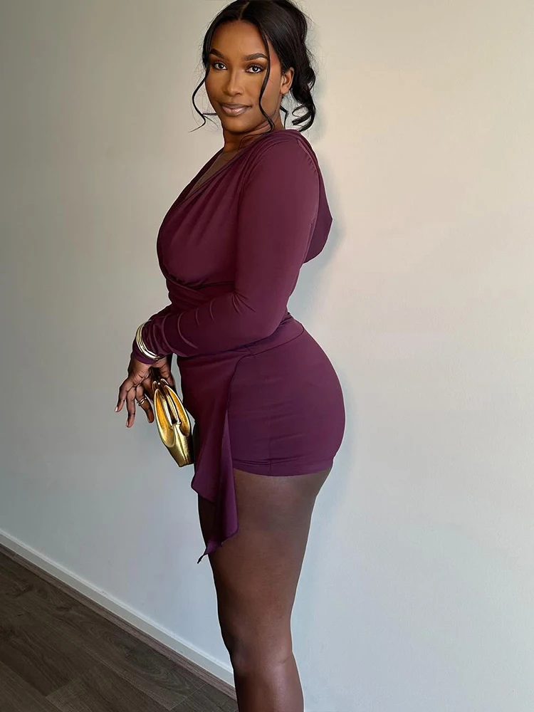 

Cutenew Swinging Pleated Low Neck Playsuits Women Simple Solid Full Sleeve Asymmetrical Hooded Rompers Female Trend Streetwear