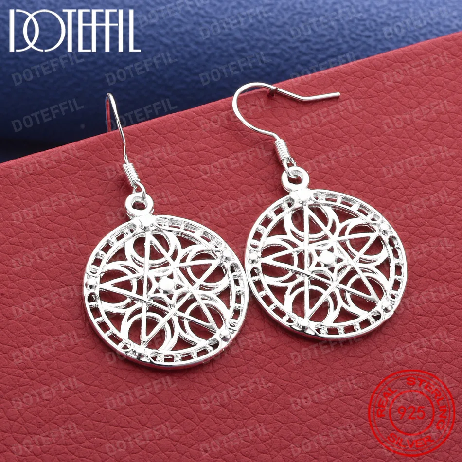 Exquisite 925 Sterling Silver Round Openwork Earrings – Stylish Jewelry Gift for Women's Weddings