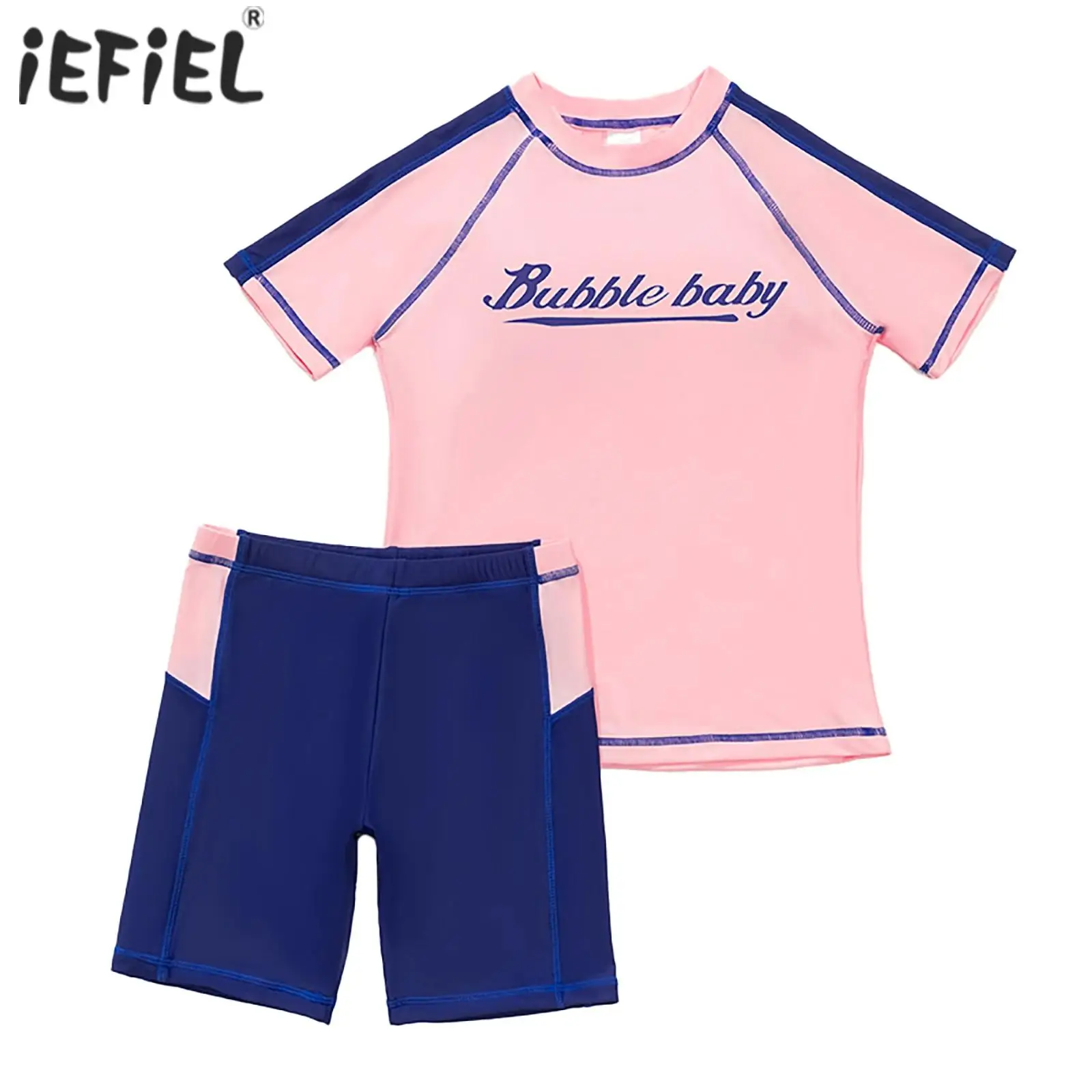 

Kids Two Piece Rash Guard Swimsuit Swim Set Short Sleeve Top and Shorts Water Sport Swimwear UPF 50+ Sun Protection Bathing Suit