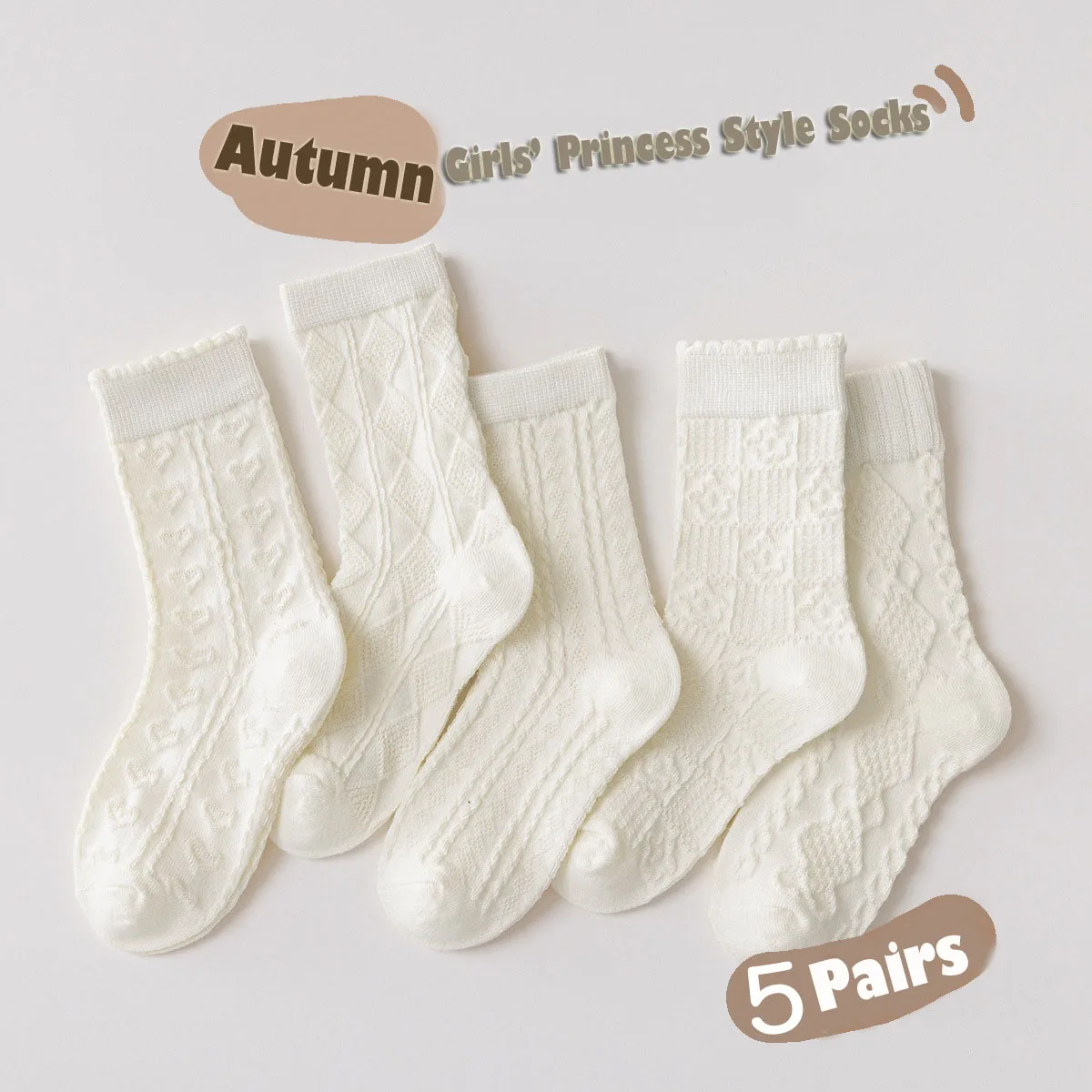 5 Pairs Girls Socks Solid White Cotton Socks A Class Socks Baby Autumn Mid Calf Socks Children Medium Socks Baby Kids Socks