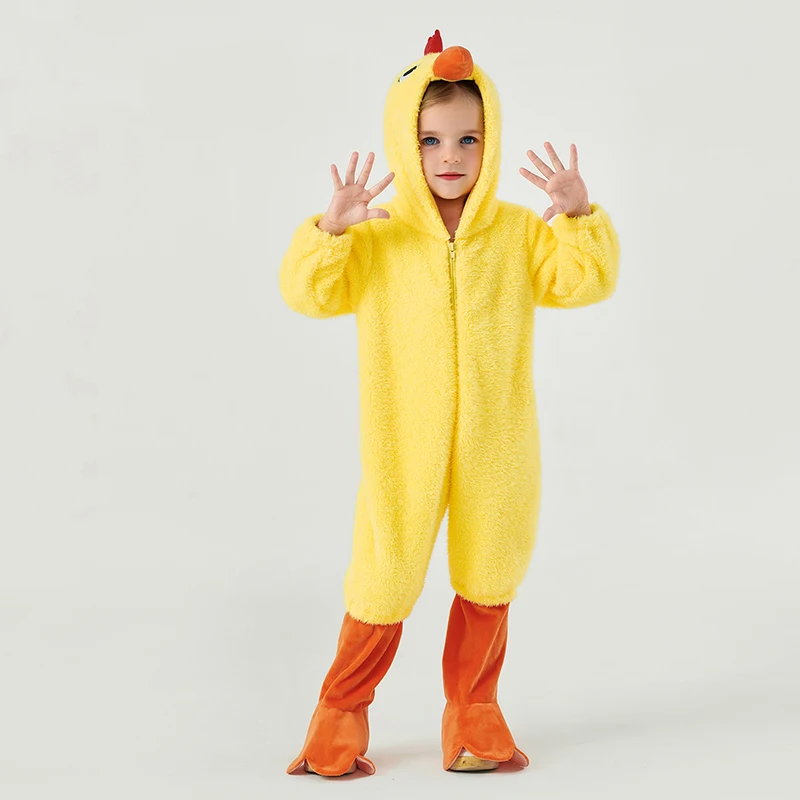 Little Girls Hallowee Chicken Costume Long Sleeve Hooded Zip Up Jumpsuit Shoe Covers for Cosplay Costume