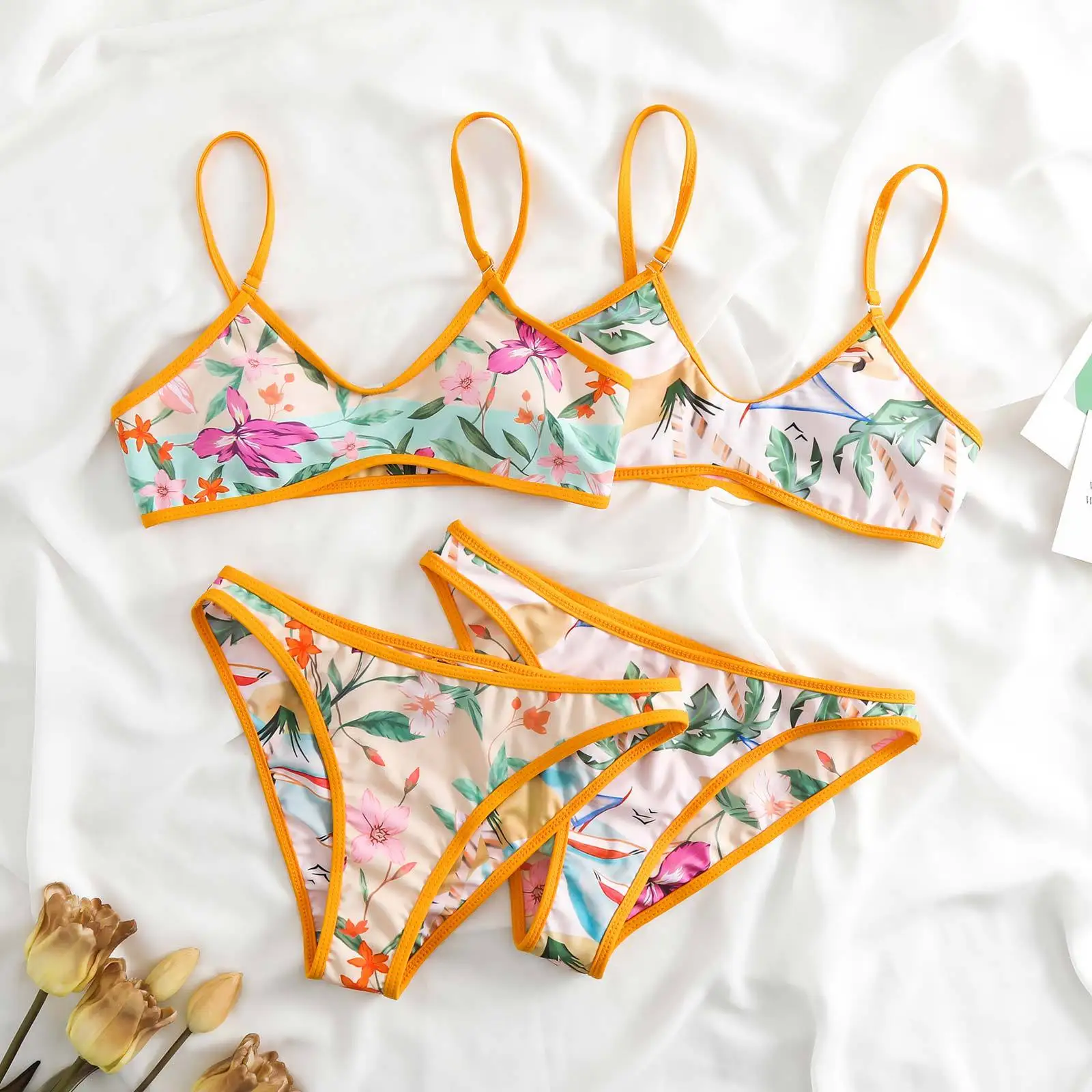 

Женский комплект бикини с двусторонним принтом и лямкой на шее, купальник с эффектом пуш-ап, бандажная пляжная одежда, стринги, 2025 стильных купальных костюмов с принтом