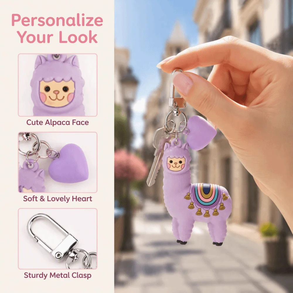 Creative Soft Rubber Alpaca Keychain Heart Shape Metal Clasp Bag Charm Key Pendant Daily Accessory