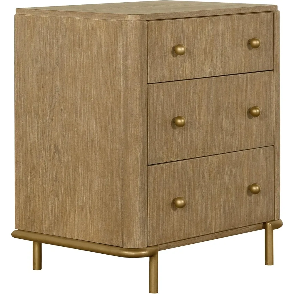 

arini wooden 3-drawer nightstand with dual usb ports, felt-lined top drawer, and aged brass knobs