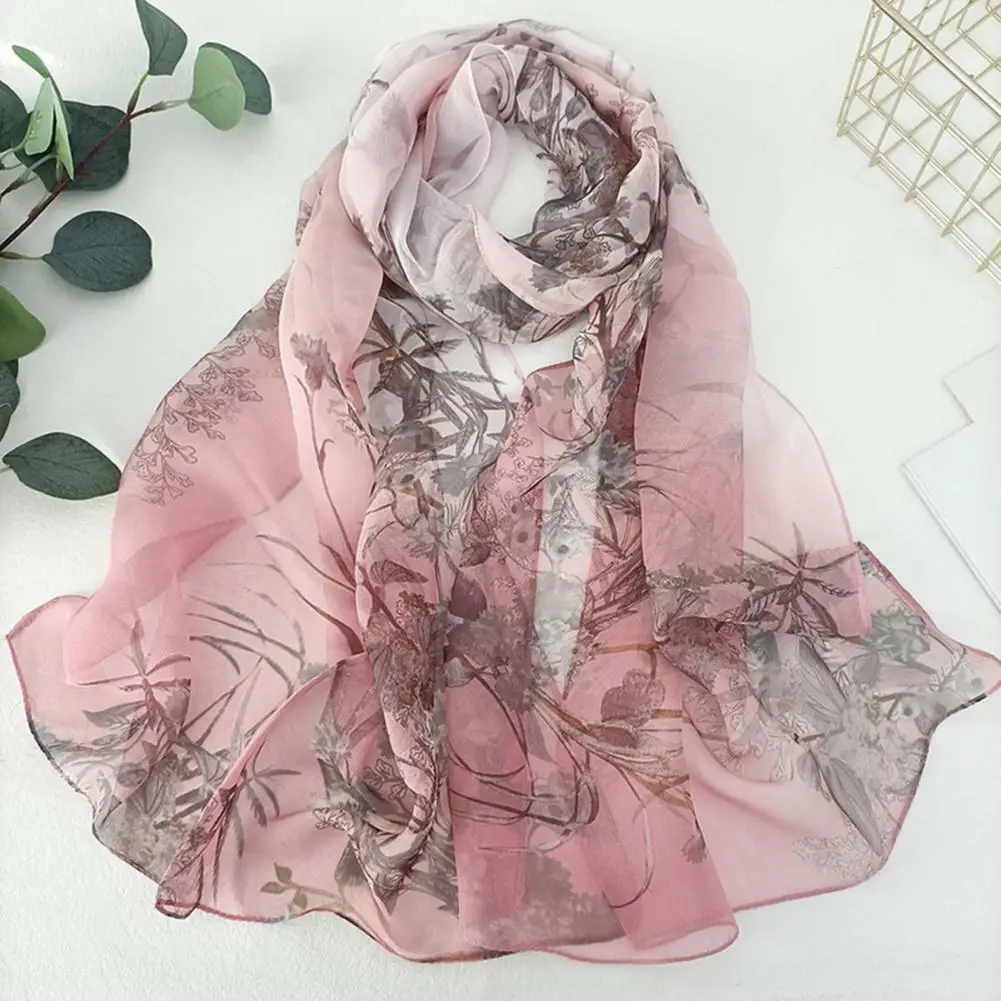 Women Summer Shawl For Women Scarf Grass Flower Print Thin See-through Sunscreen Breathable Elegant Pastoral Beach Scarf