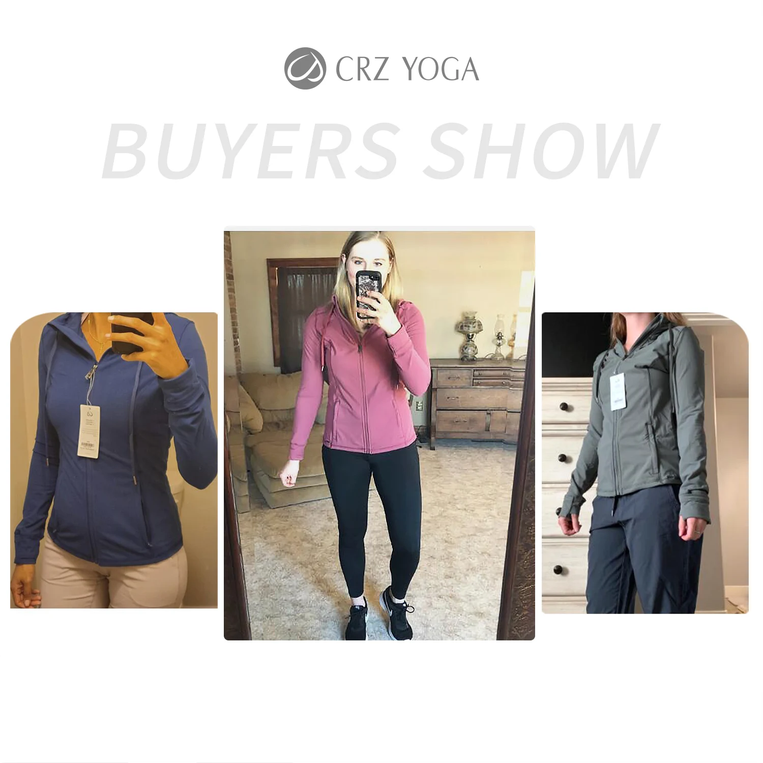 CRZ YOGA Autumn Winter Women\'s Brushed Full Zip Hoodie Jacket Sportswear Hooded Workout Track Running Jacket with Zip Pockets