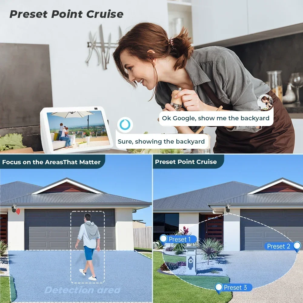 9MP 4K Three Lens PTZ Outdoor WiFi Camera 8X Zoom Auto Motion Tracking Waterproof 2K Wireless IP Camera for Home Security