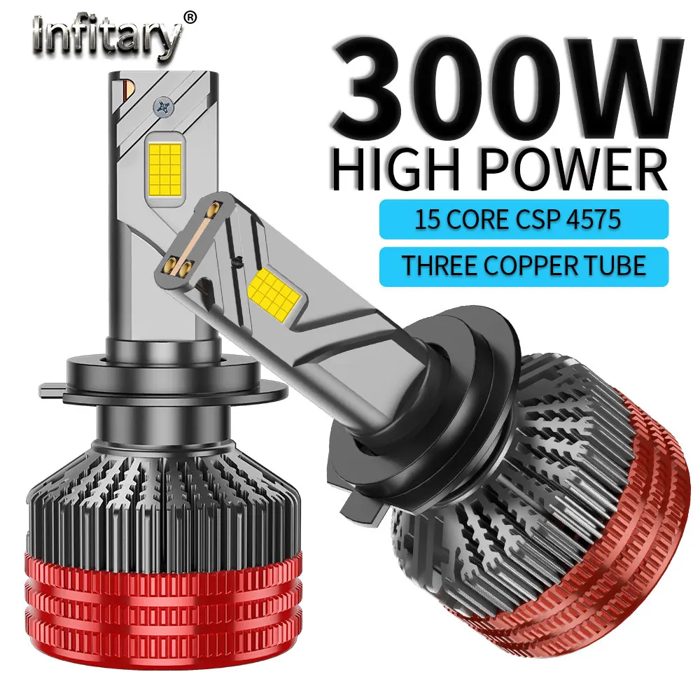 Infitary 300W H7 H4 LED Car Headlight CANBUS Lamp H8 H9 H11 HB3 9005 HB4 9006 80000LM Bulb Three Copper Tube Lights for Auto