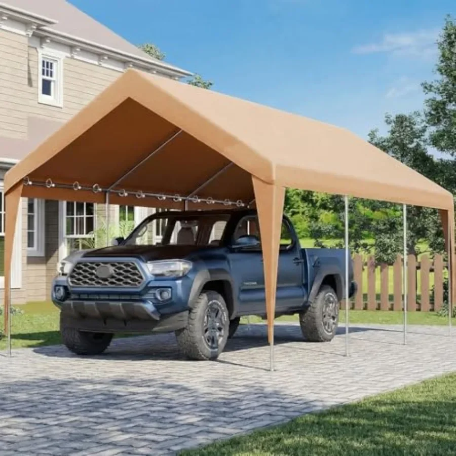 12x20 FT Heavy Duty Portable Garage Without Sidewall for outdoor vehicle storage, polyethylene fabric, gray, weather-resistant