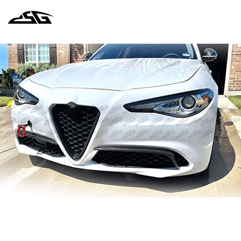 Car Front Bumper Canards Fins Fog Light Cover For Alfa Romeo Giulia Carbon Fiber Front Spoiler Winglets Splitter Body Kit
