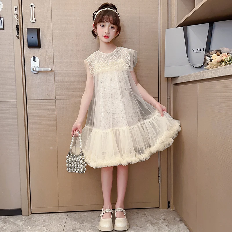 2-14 summer Pearl neckline sequin dress robe enfant fille de luxe enfant fille princess dresses marie vestido longo sukienki