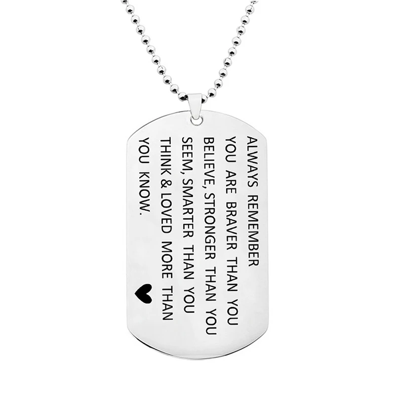 Engraved Inspirational Letter Heart  Necklace Stainless Steel Dog Tag Necklaces For Men Women