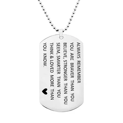 Engraved Inspirational Letter Heart  Necklace Stainless Steel Dog Tag Necklaces For Men Women