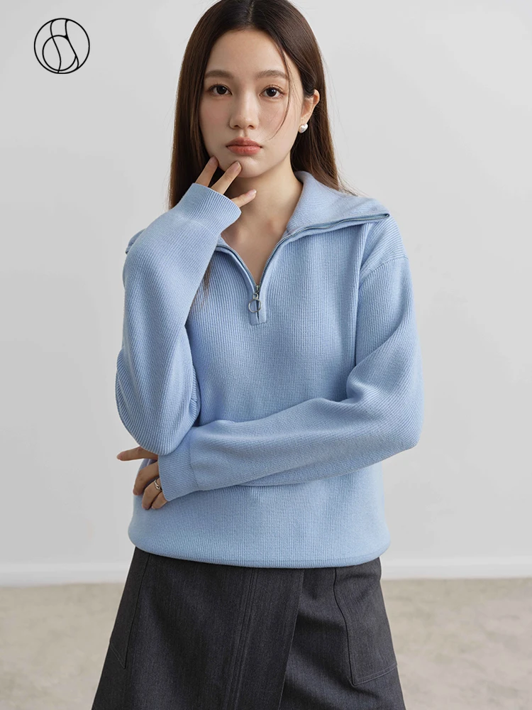 DUSHU Cozy Style POLO Collar Pullover Sweaters for Women Simple Sense Solid Color Loose Sweater New Winter Casual Top for Female