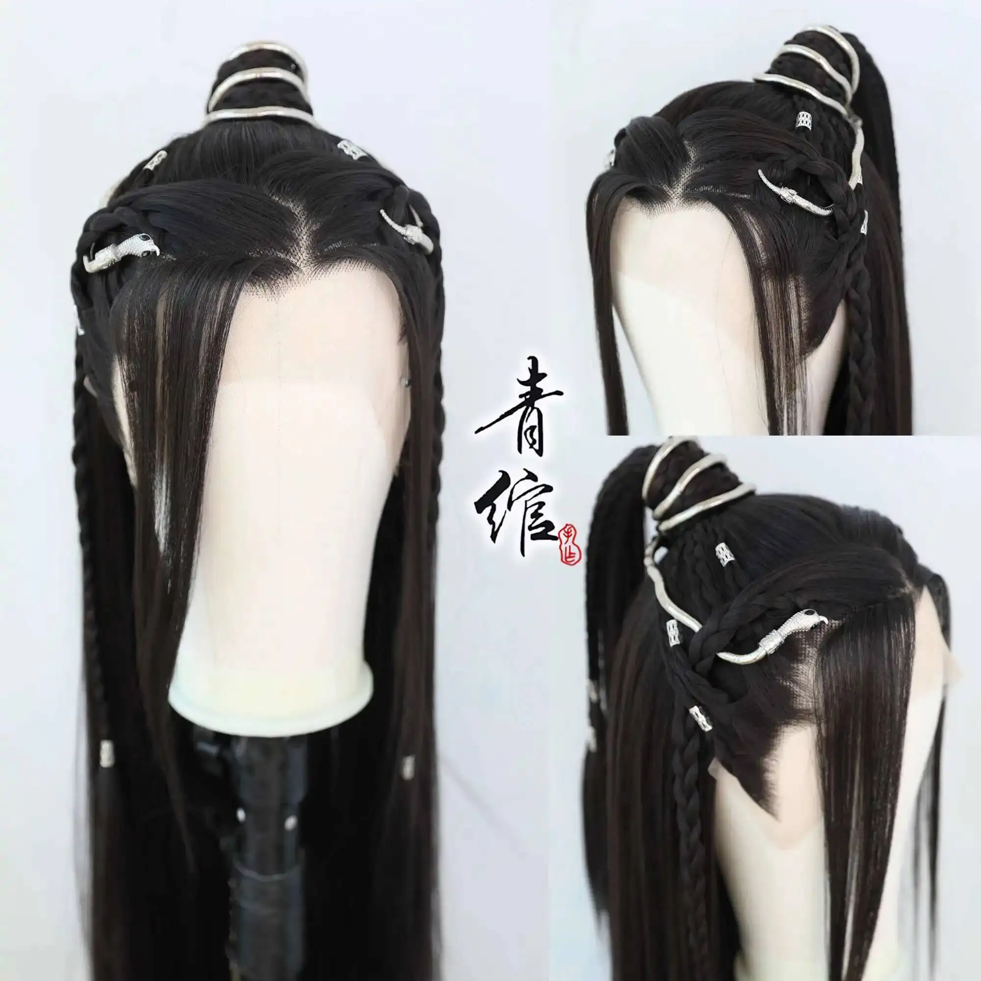 

И фильм Экзотический телевизионный стиль Hanfu Ручной крючок Кукурузная борода Мужской передний кружевной костюм Парик Набор Хэллоуин Косплей Опора Парик Чехол